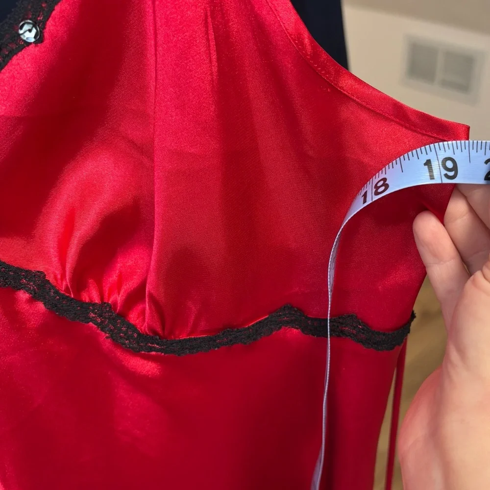 vtg California Dynasty red satin slip dress with lacey trim size large